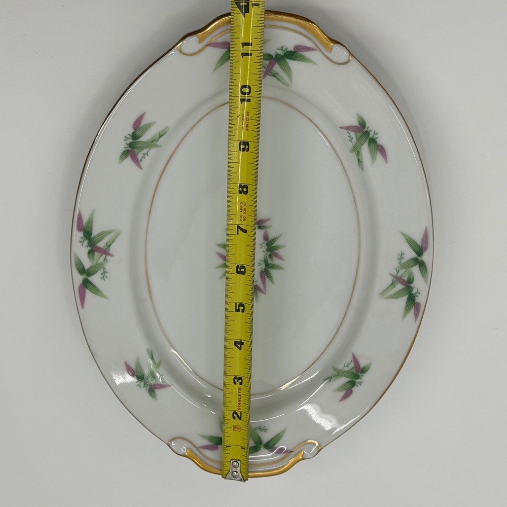 Harmony House Mandarin Oval Serving Platter 11.5" White Bamboo Gold Trim Vintage - Picture 6 of 6